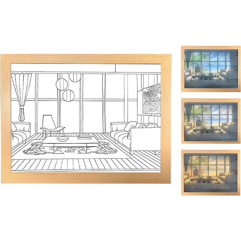Veilleuses Bebe Seaside / CHINA 00 Decorative Led Light Painting USB Plug Dimming Wall Artwork Table Lamp Gift Indoor Sunlight Window Wooden Photo Night Luminous