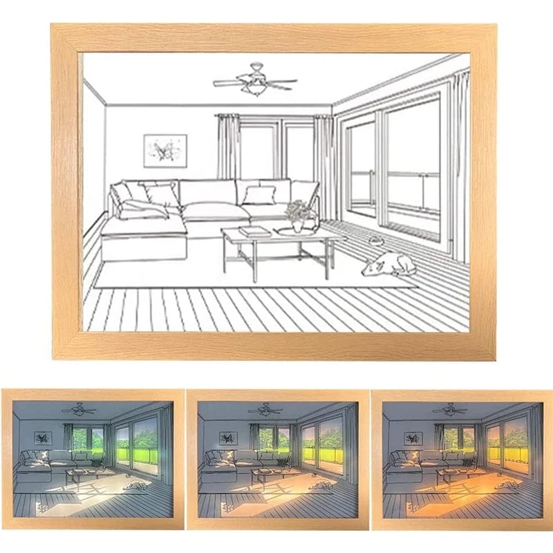 Veilleuses Bebe Sunbathing Dog / CHINA 00 Decorative Led Light Painting USB Plug Dimming Wall Artwork Table Lamp Gift Indoor Sunlight Window Wooden Photo Night Luminous